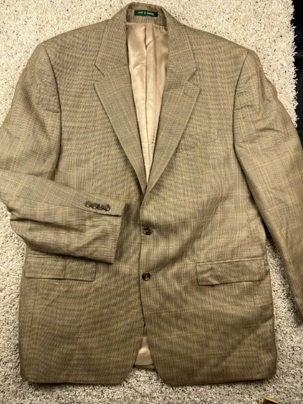 Lauren Ralph Lauren Blazer Men Size 44L Long Wool Silk Blend Beige Canada Made